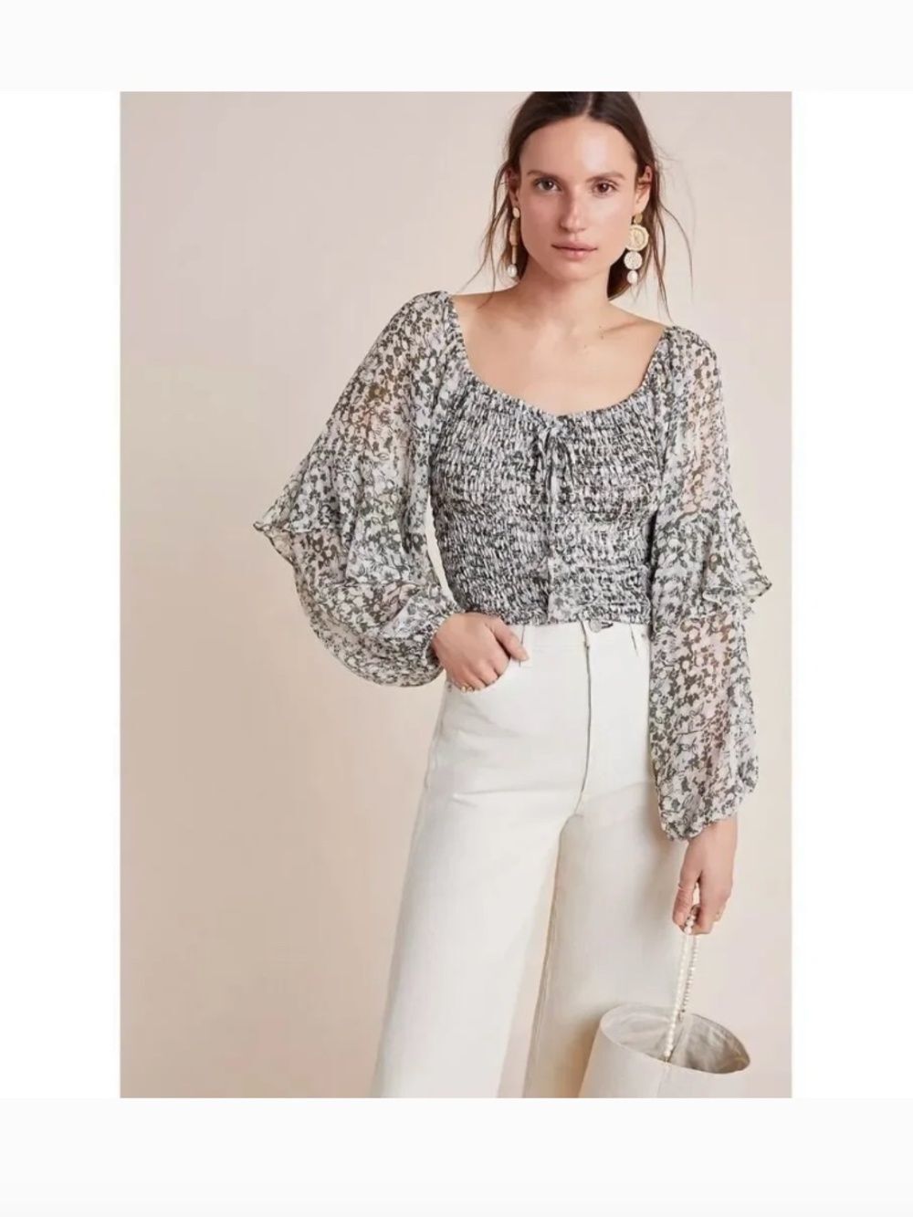 Boho‎ Romantic Luxe Cottagecore MISA Los Angeles Floral Smocked Top Small